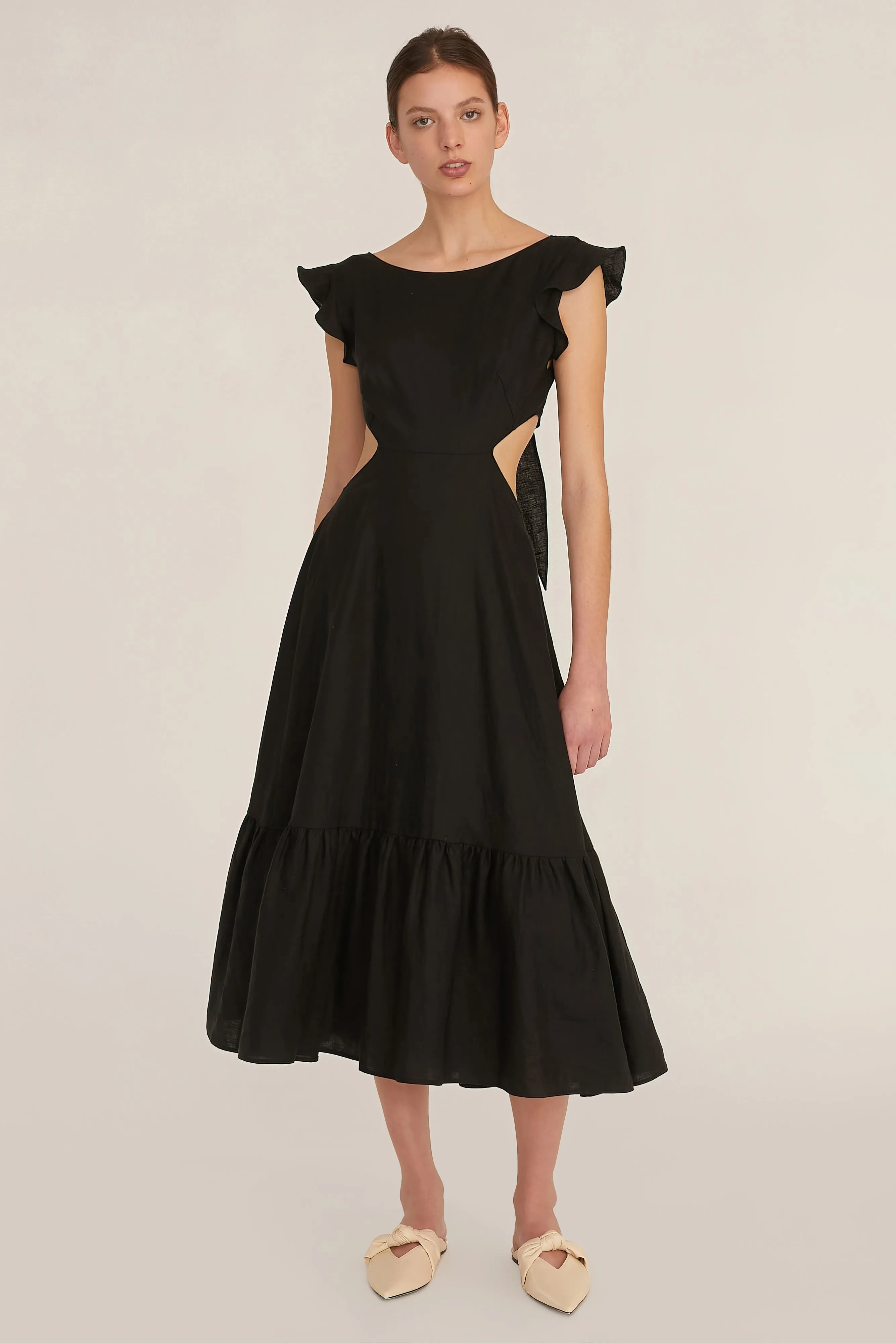 Kingsley Linen Cut Out Midi Dress in Linen Black sold by Marissa Webb product image thumbnail 2