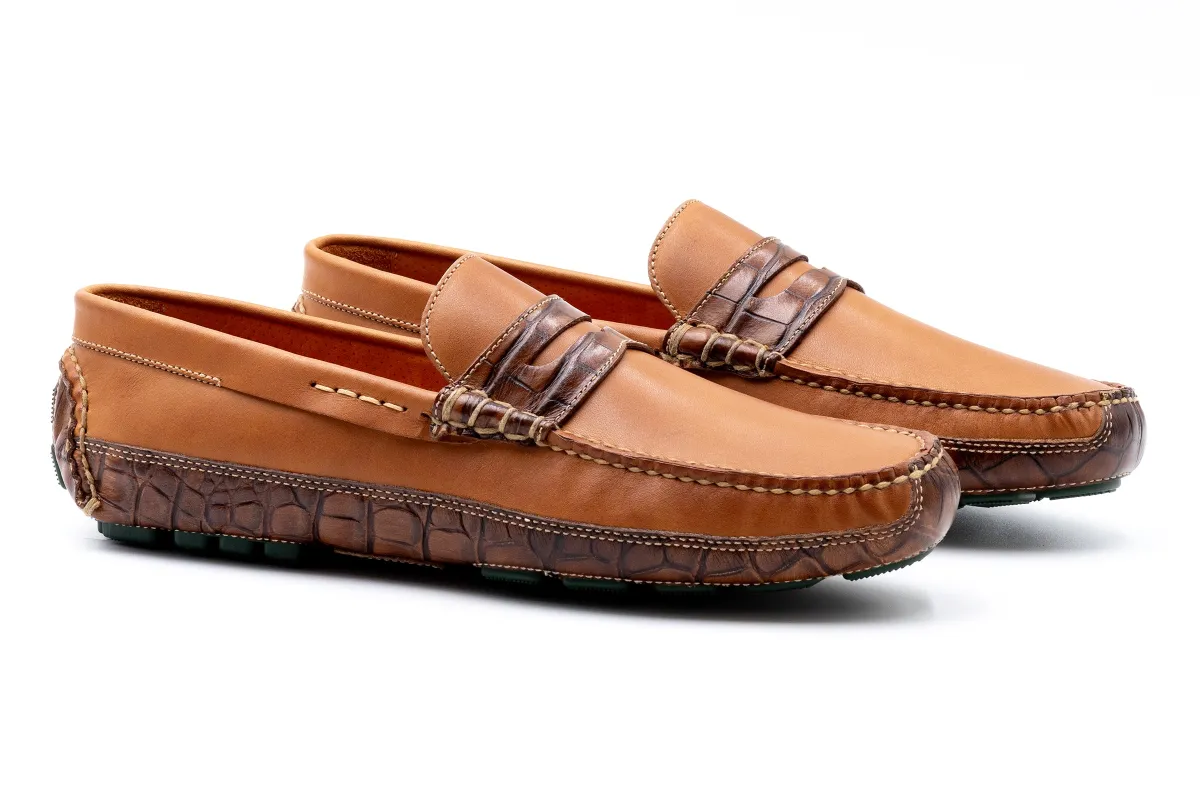 Monte Carlo Saddle Leather Penny Loafers - Pecan made by Martin Dingman