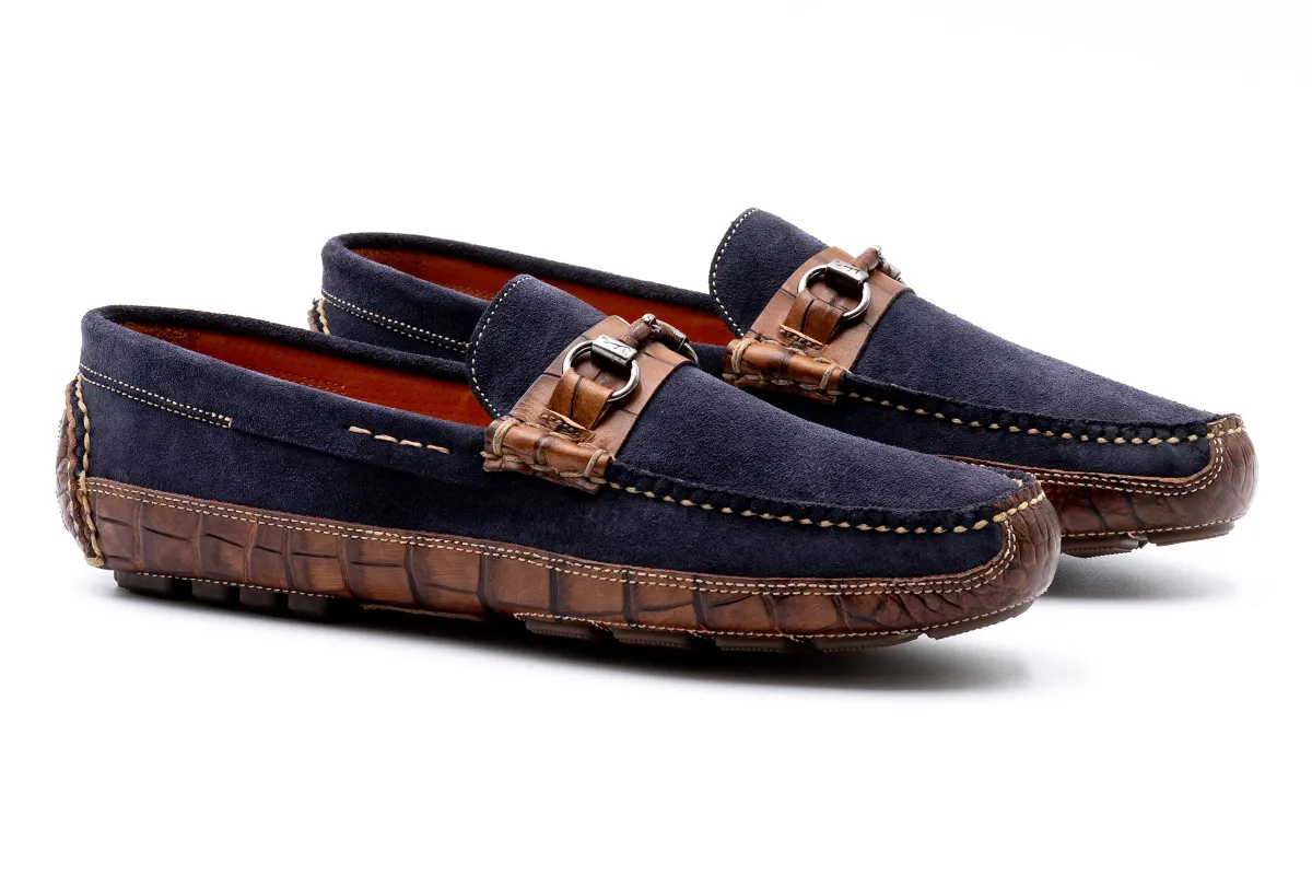 Monte Carlo Suede Horse Bit Loafers - Navy made by Martin Dingman