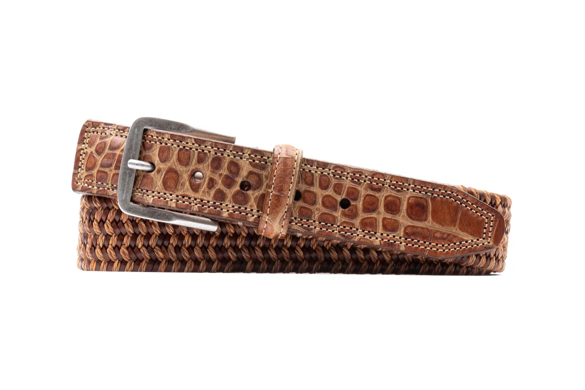 Madison Cotton Elastic Strap with Italian Alligator Trim Belt - Vintage Cedar made by Martin Dingman