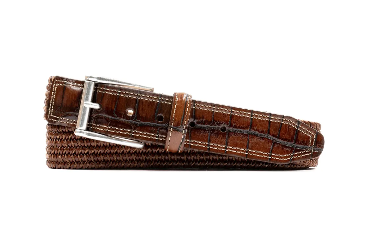 Charles Italian Leather & Cotton Elastic Belt - Chestnut made by Martin Dingman