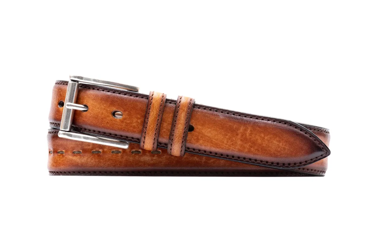 Artisan Center Stitch Italian Saddle Leather Belt - Cuoio made by Martin Dingman
