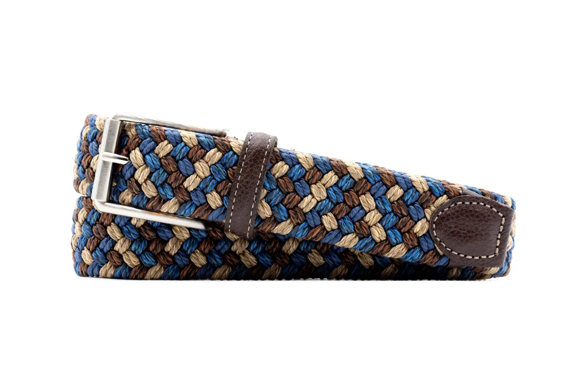 Como Braided Italian Linen and Elastic Belt - Blue Multi made by Martin Dingman