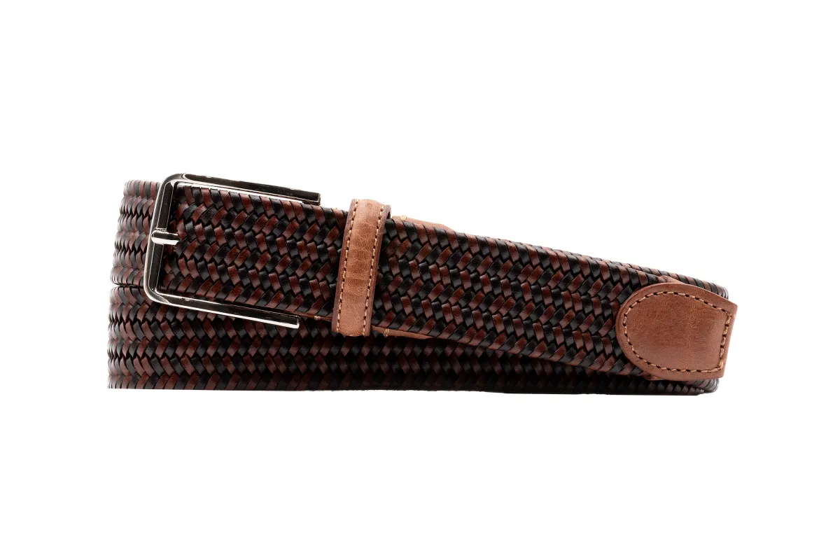 Lexington Braided Italian Saddle Leather and Elastic Belt - Chestnut/Walnut made by Martin Dingman