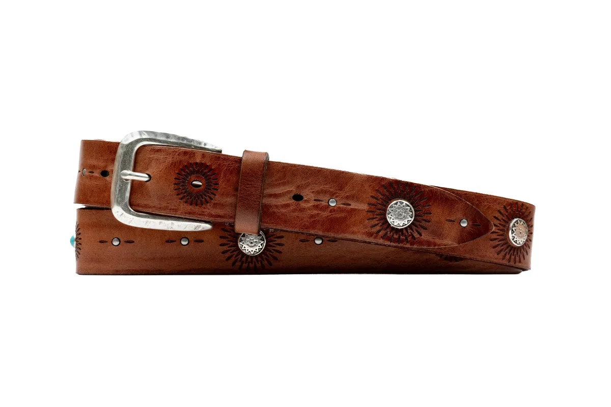 Artisan Turquoise Italian Bridle Leather Belt - Chestnut made by Martin Dingman