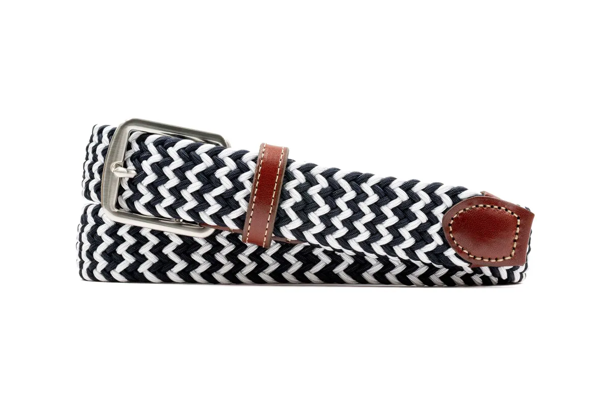 Collegiate Newport Woven Italian Rayon Elastic Belt - Midnight/White made by Martin Dingman