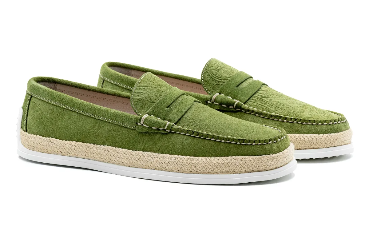 Watercolor Suede Penny Loafer - Avocado made by Martin Dingman