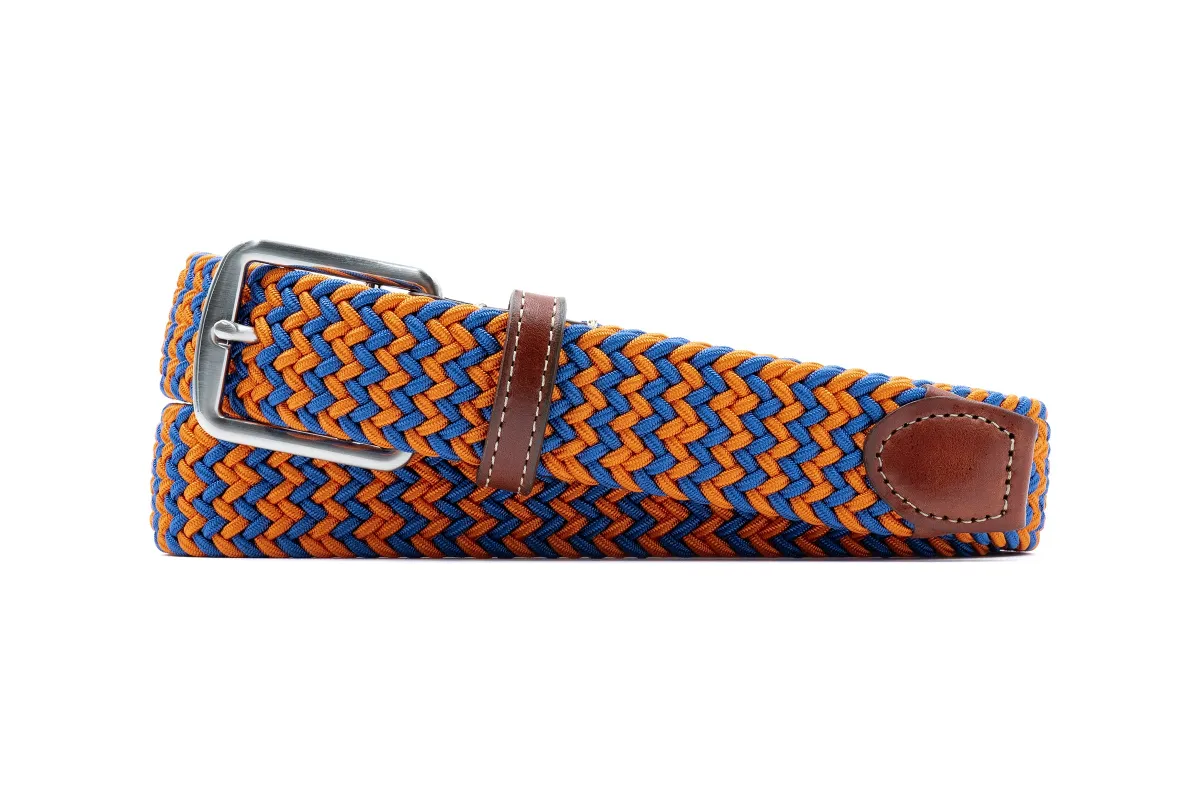 Collegiate Newport Woven Italian Rayon Elastic Belt - Blue/Orange made by Martin Dingman