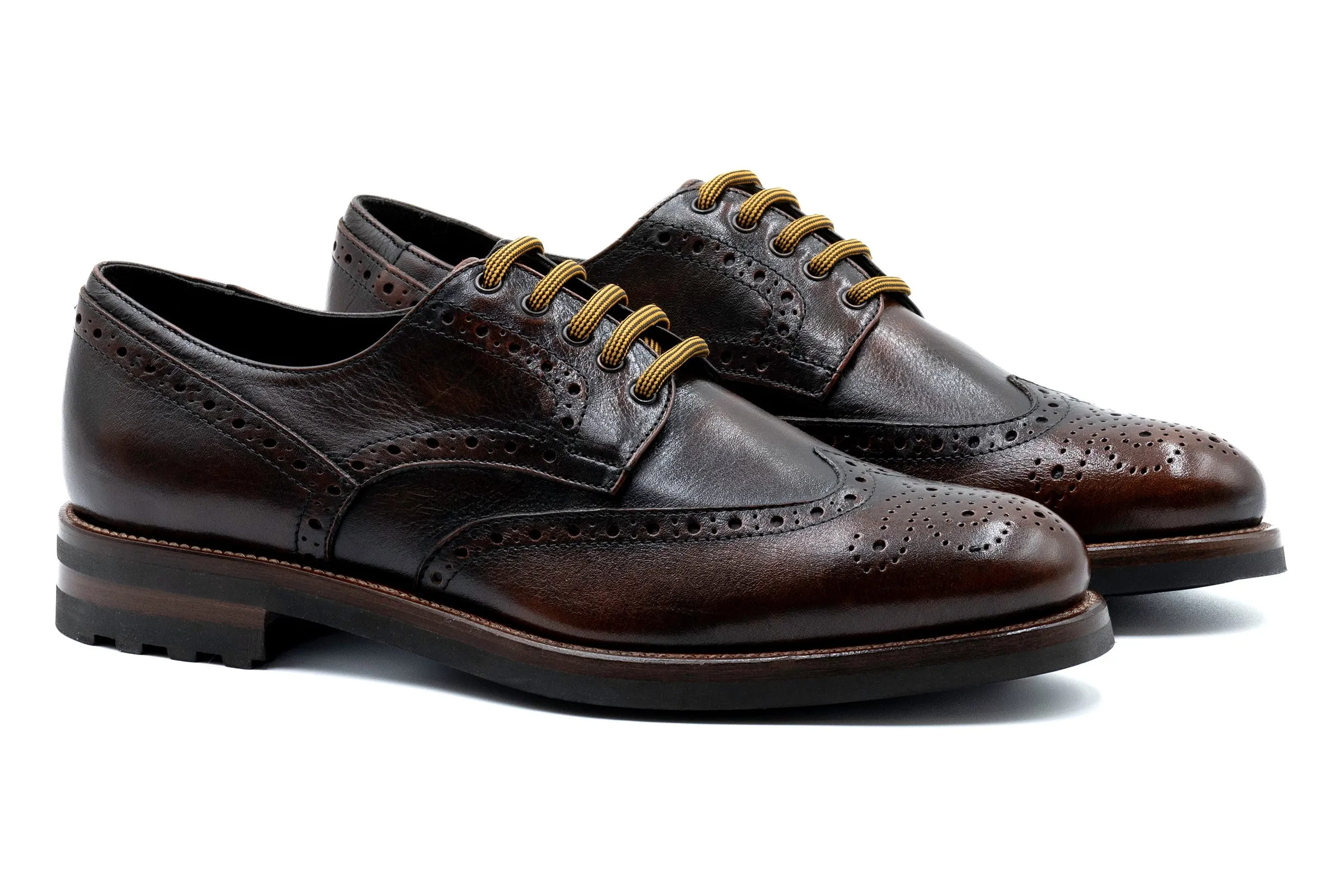 Napoli Italian Saddle Leather Wingtip - Blackened Chestnut sold by Martin Dingman