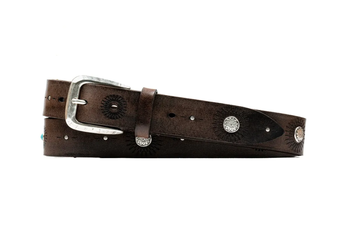 Artisan Turquoise Italian Bridle Leather Belt - Walnut made by Martin Dingman