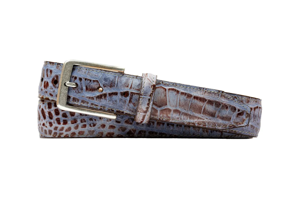 Palmer Italian Alligator Grain Leather Belt - Blue Wash made by Martin Dingman