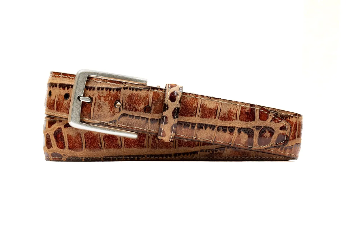 Palmer Italian Alligator Grain Leather Belt - Burnt Cedar made by Martin Dingman