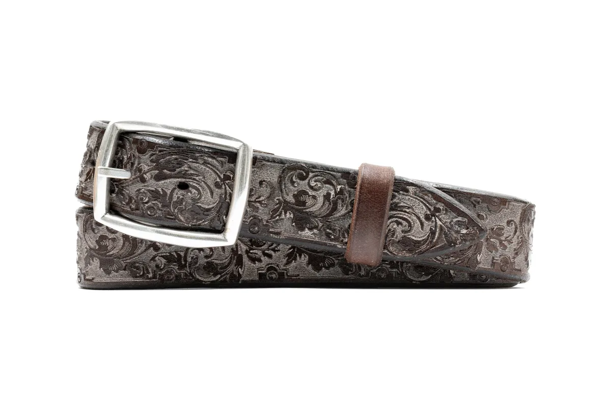 Artisan Laser Engrave Italian Bridle Leather Belt - Walnut Whitewash made by Martin Dingman