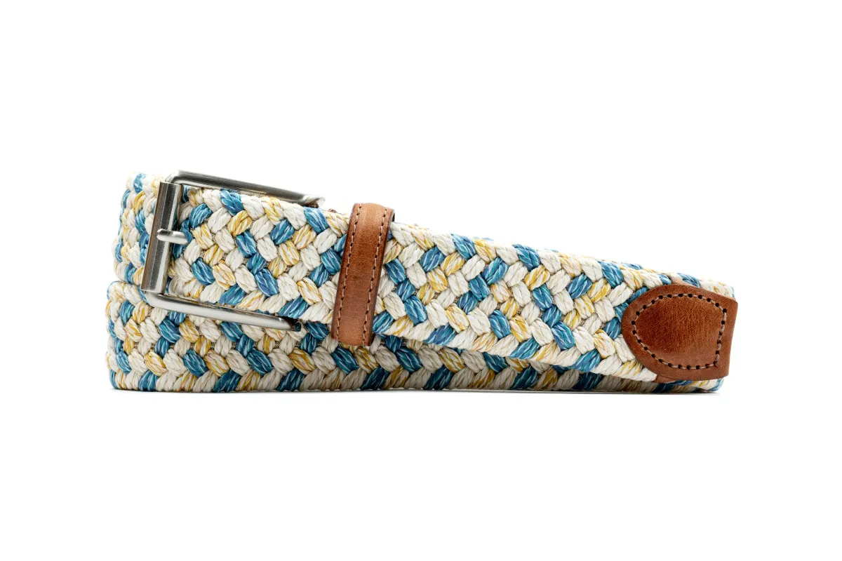 Como Braided Italian Linen and Elastic Belt - Blue Lagoon made by Martin Dingman