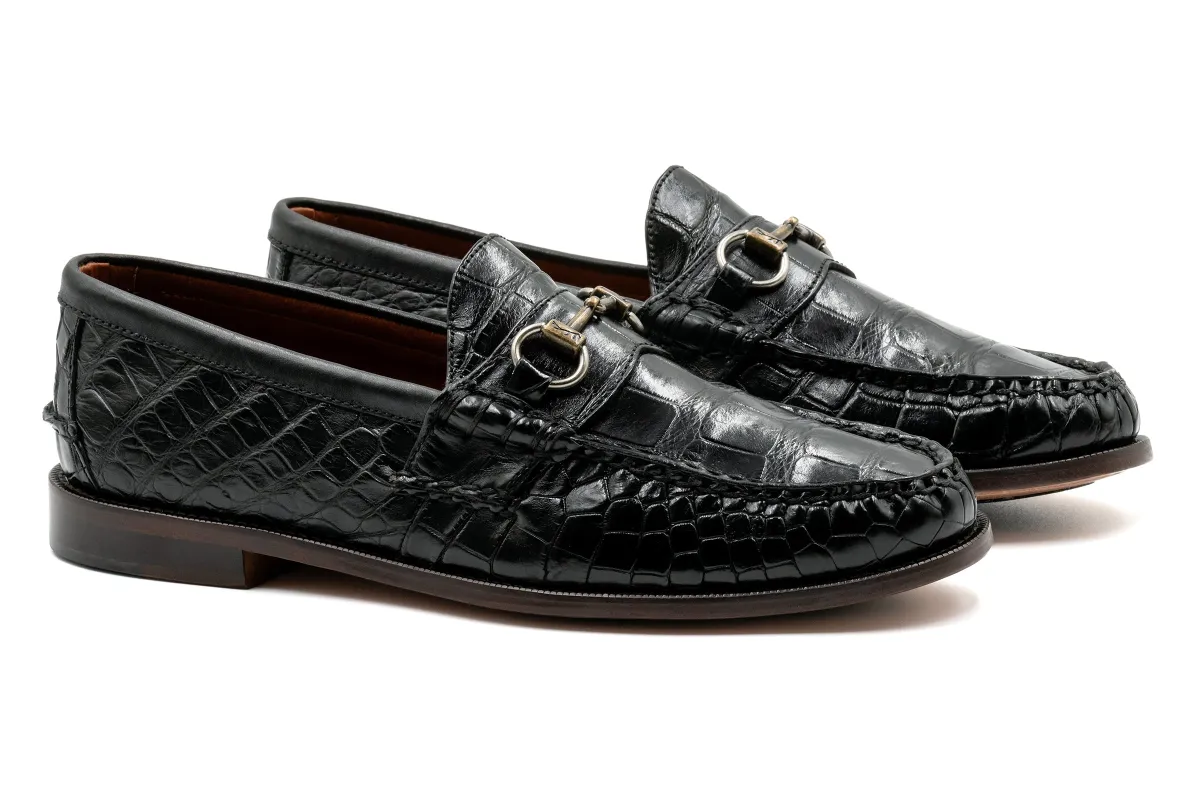 Jacob Genuine Alligator Horse Bit Loafers - Black made by Martin Dingman