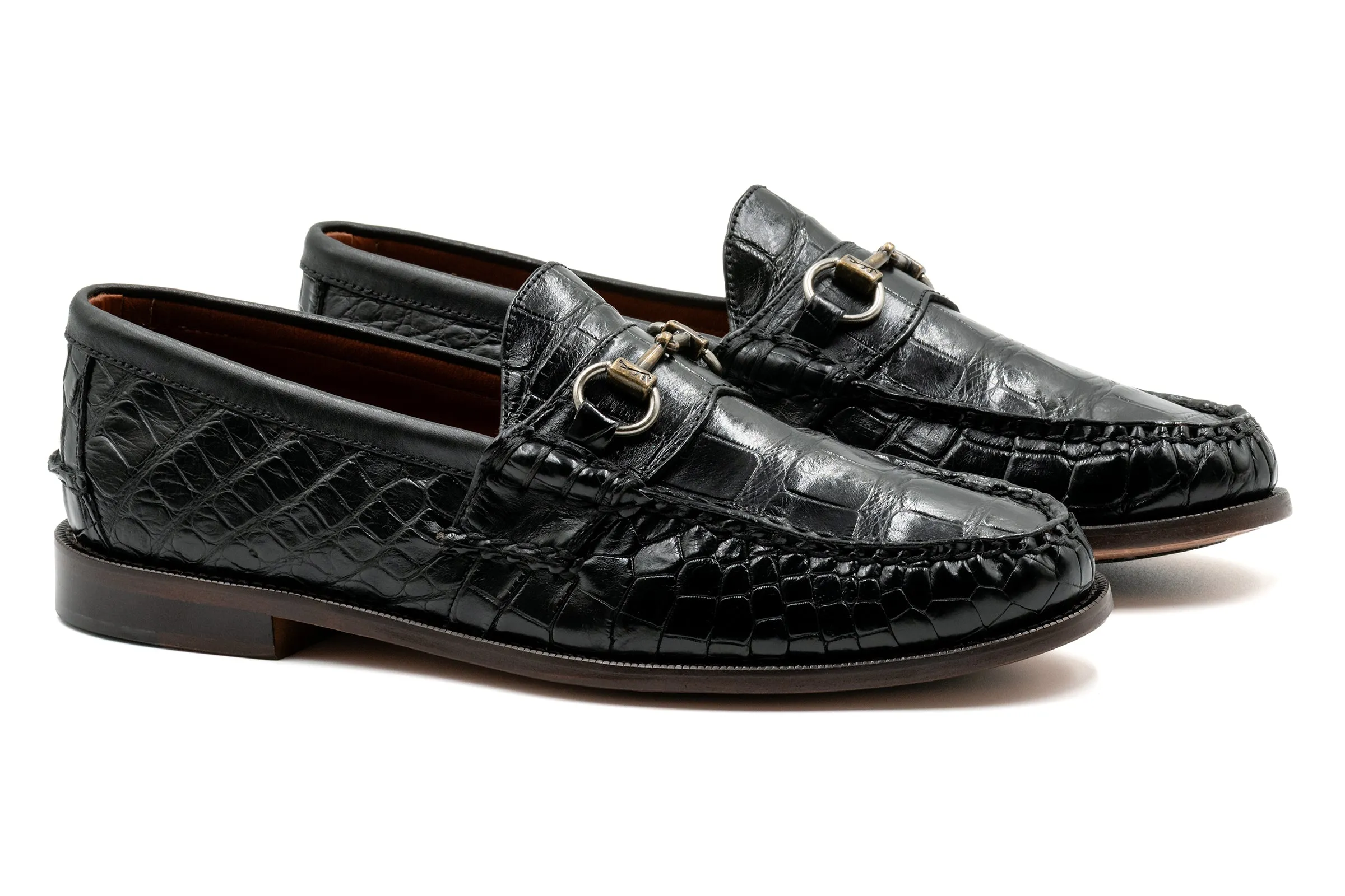 Jacob Genuine Alligator Horse Bit Loafers - Black sold by Martin Dingman