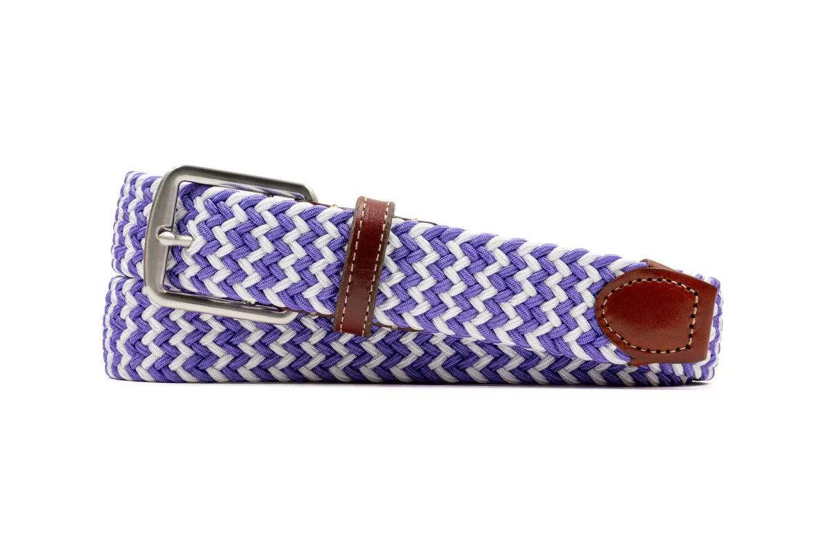 Collegiate Newport Woven Italian Rayon Elastic Belt - Purple/White made by Martin Dingman