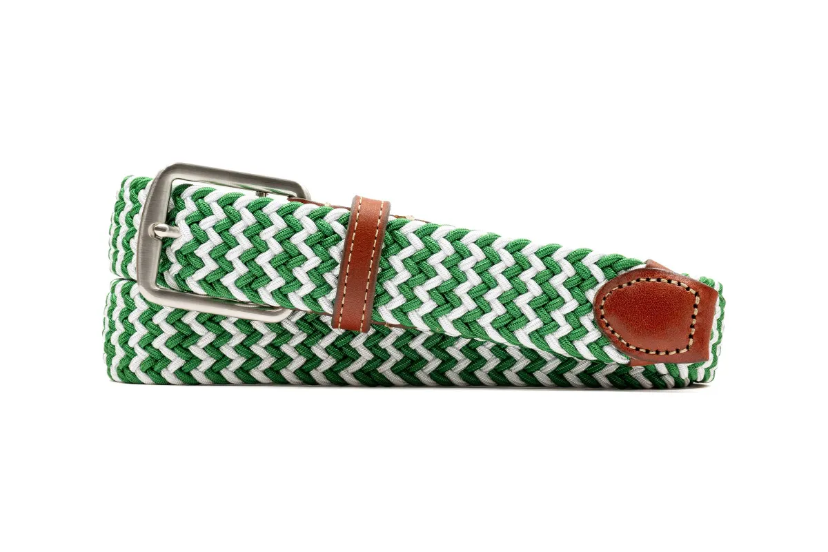 Collegiate Newport Woven Italian Rayon Elastic Belt - Green/White made by Martin Dingman