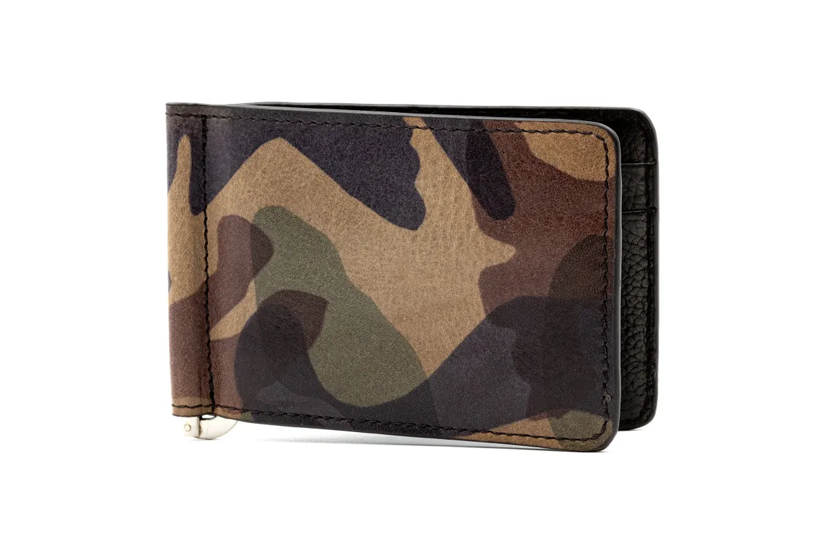 Hemingway Italian Saddle Leather CC Moneyclip - Grey Camo made by Martin Dingman