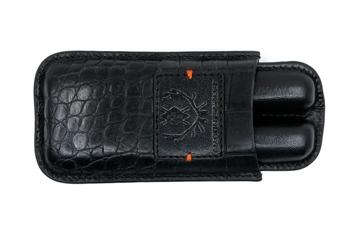 Havana Alligator Grain Saddle Cigar Case - Black made by Martin Dingman