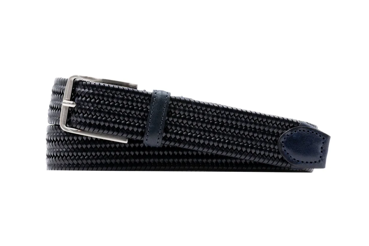 Lexington Braided Italian Saddle Leather and Elastic Belt - Midnight made by Martin Dingman