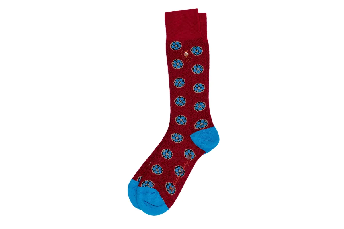 Floral Peruvian Pima Cotton Socks - Ragatta Red made by Martin Dingman