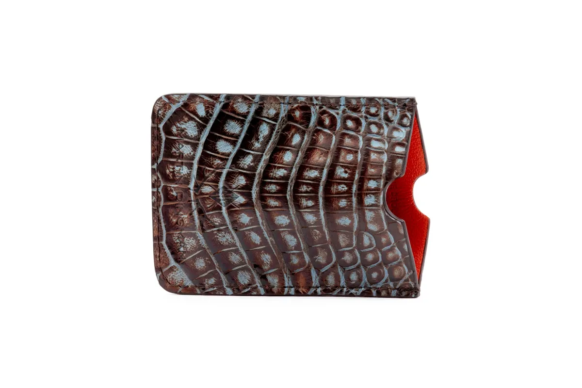 Jayden Genuine Crocodile Pull Tab Card Case - Brown/Blue made by Martin Dingman