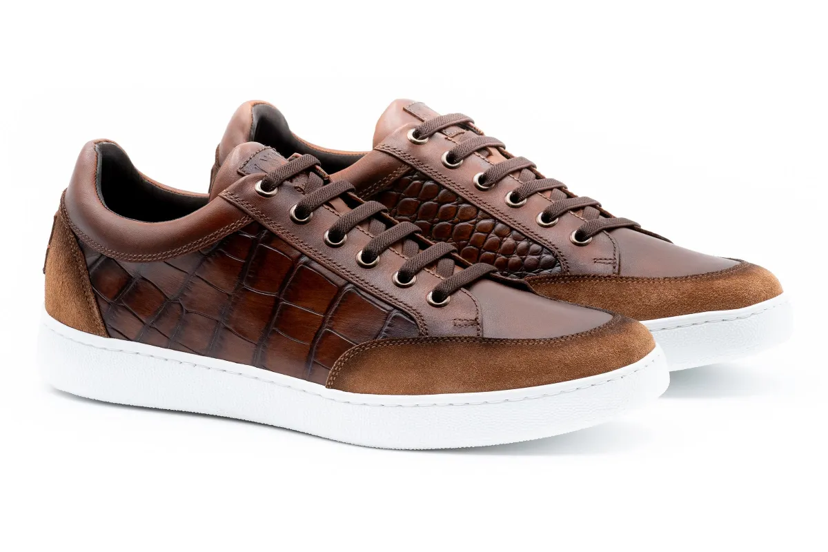 Carson Alligator Grain Sneakers - Pecan made by Martin Dingman