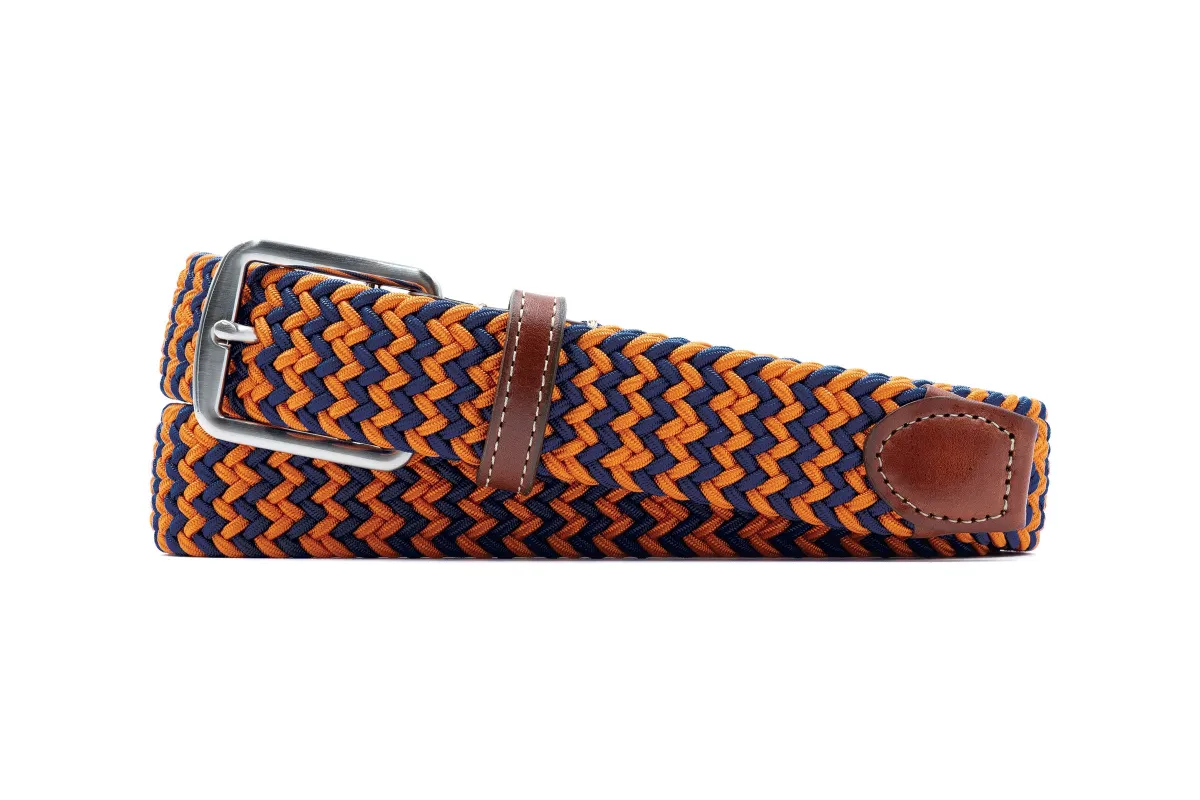 Collegiate Newport Woven Italian Rayon Elastic Belt - Navy/Orange made by Martin Dingman