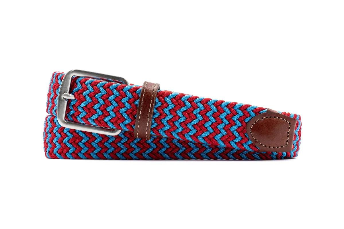 Collegiate Newport Woven Italian Rayon Elastic Belt - Red/Powder Blue made by Martin Dingman