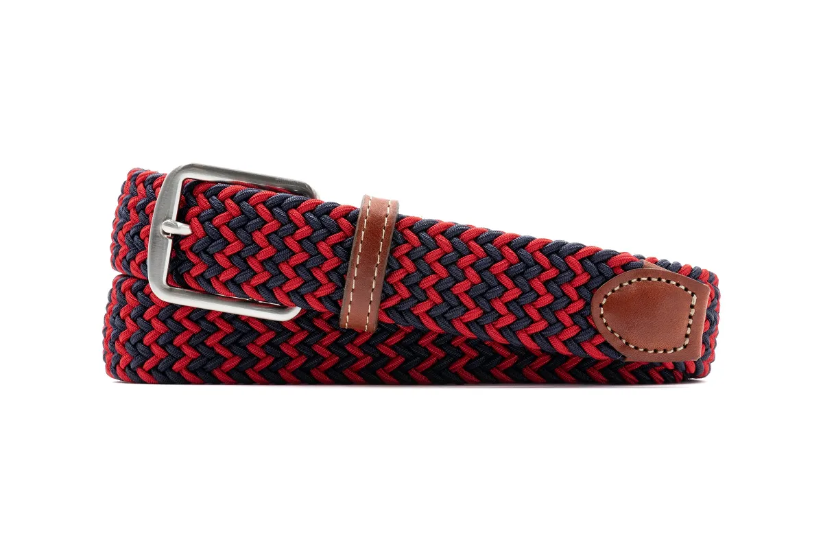 Collegiate Newport Woven Italian Rayon Elastic Belt - Navy/Red made by Martin Dingman