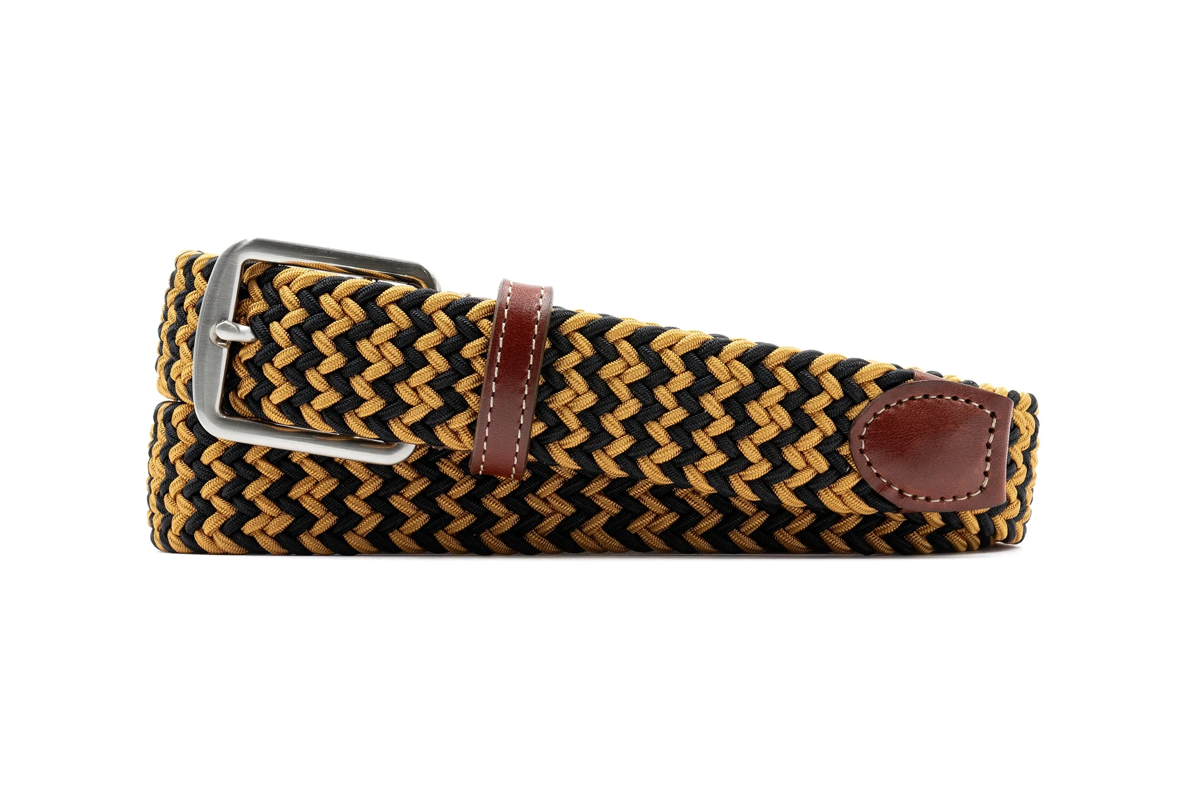Collegiate Newport Woven Italian Rayon Elastic Belt - Gold/Black sold by Martin Dingman