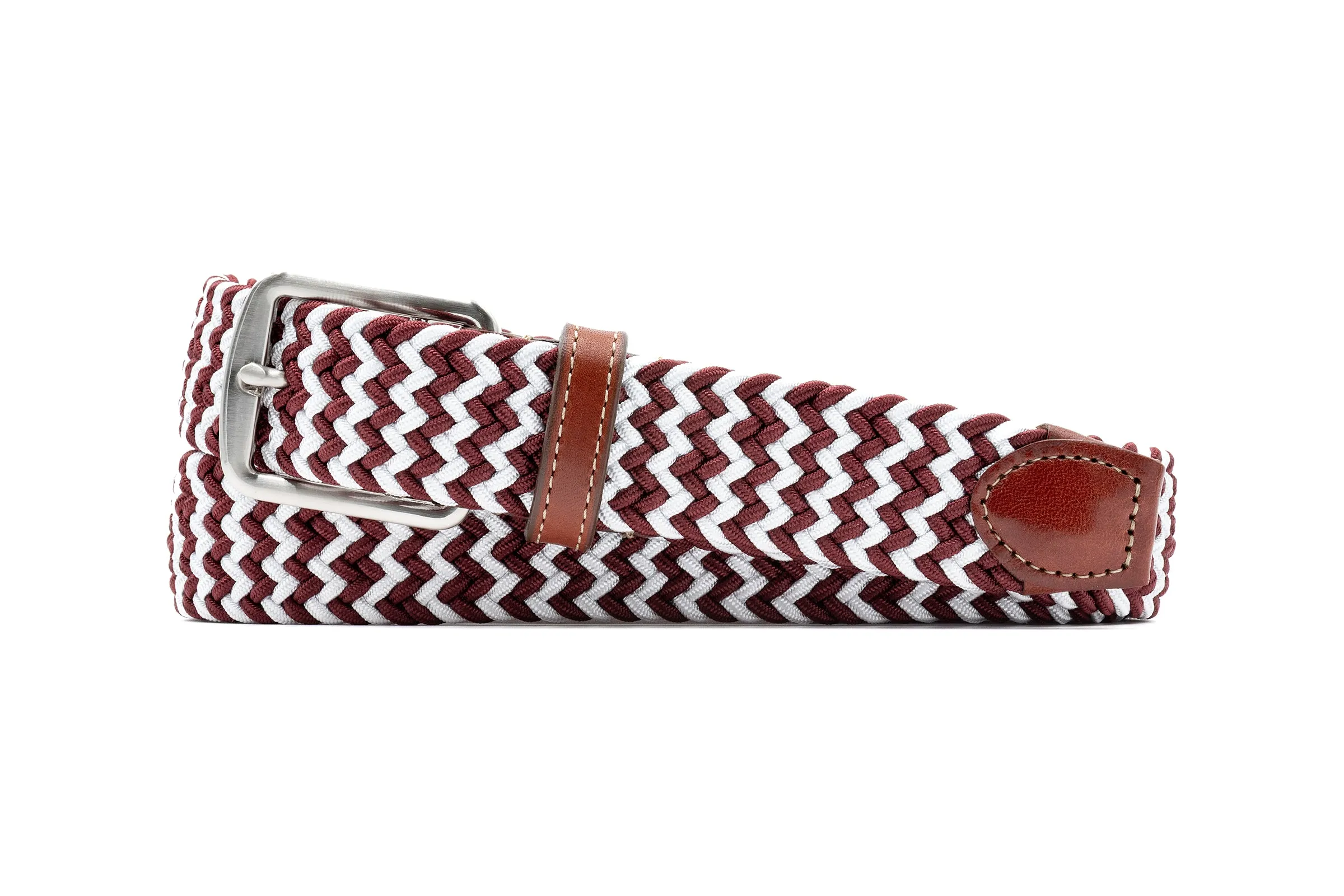 Collegiate Newport Woven Italian Rayon Elastic Belt - Maroon/White sold by Martin Dingman