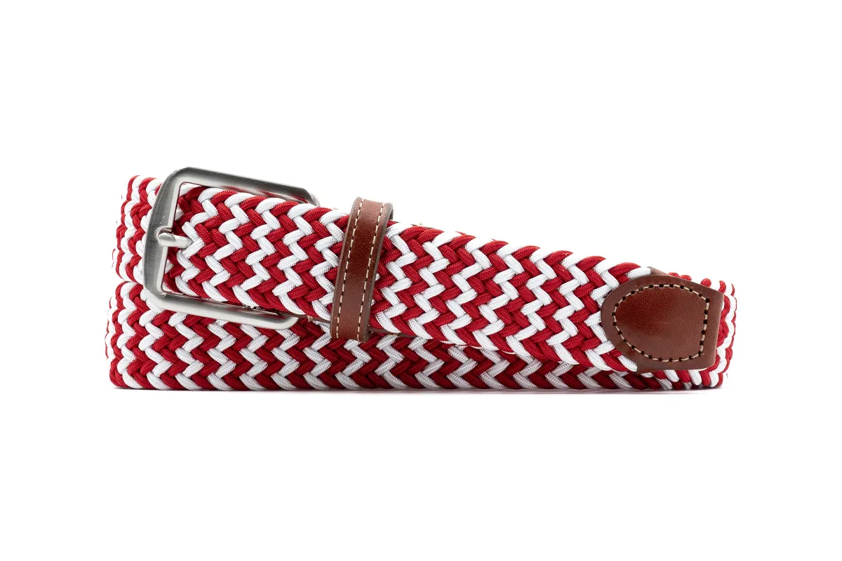Collegiate Newport Woven Italian Rayon Elastic Belt - Red/White made by Martin Dingman