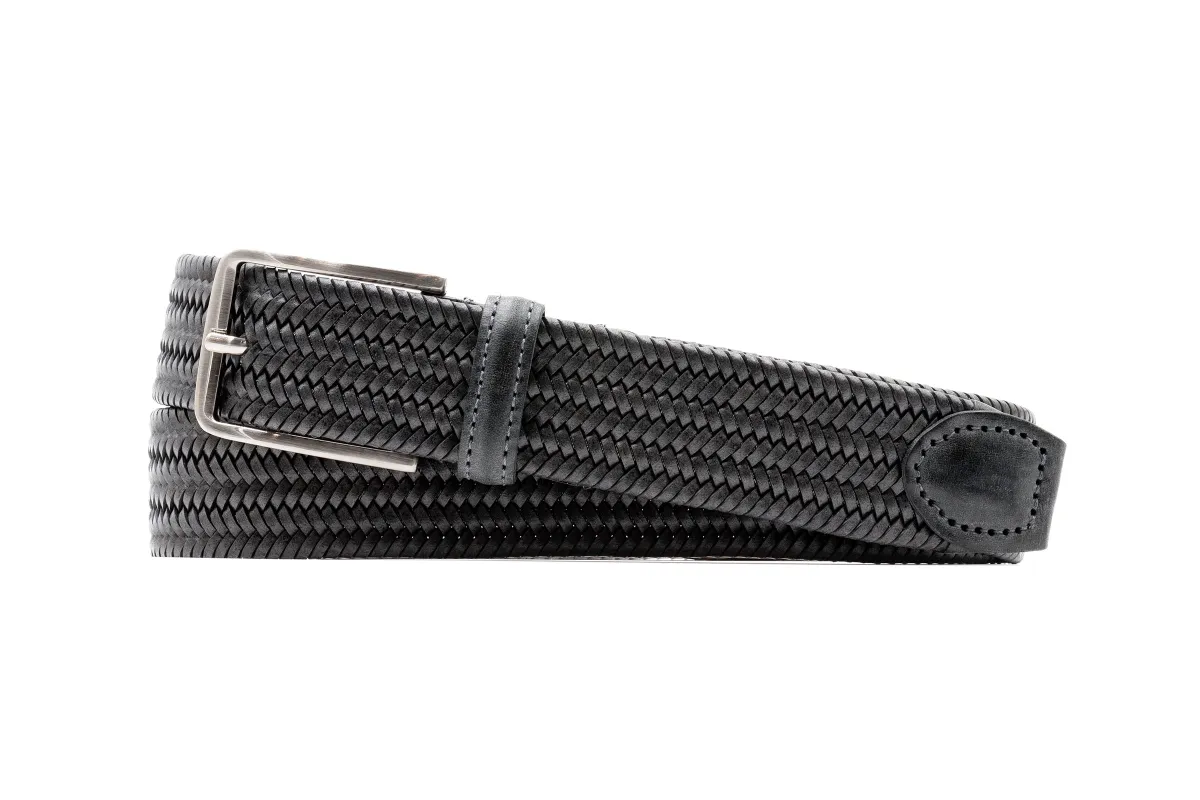 Lexington Braided Italian Saddle Leather and Elastic Belt - Slate made by Martin Dingman