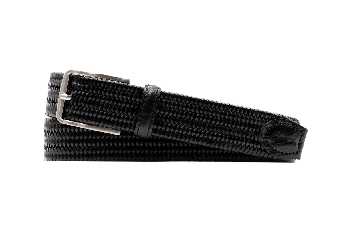 Lexington Braided Italian Saddle Leather and Elastic Belt - Black made by Martin Dingman