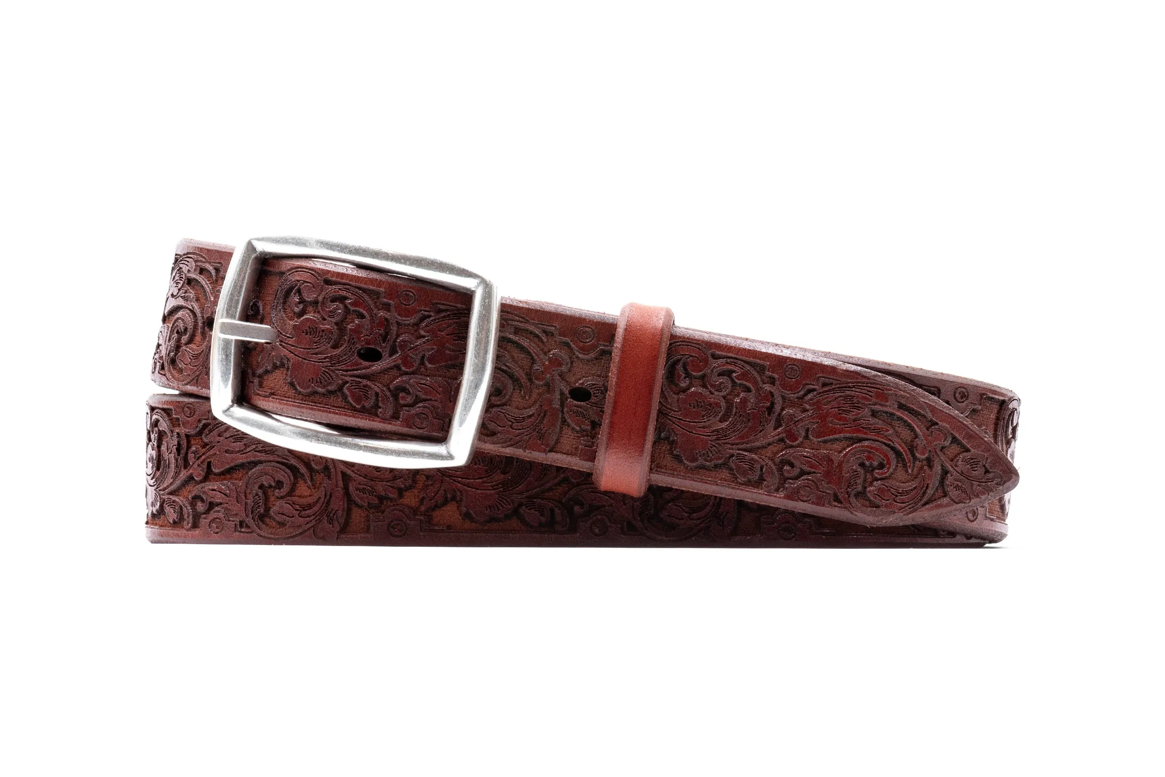 Artisan Laser Engraved Italian Bridle Leather Belt - Chestnut sold by Martin Dingman