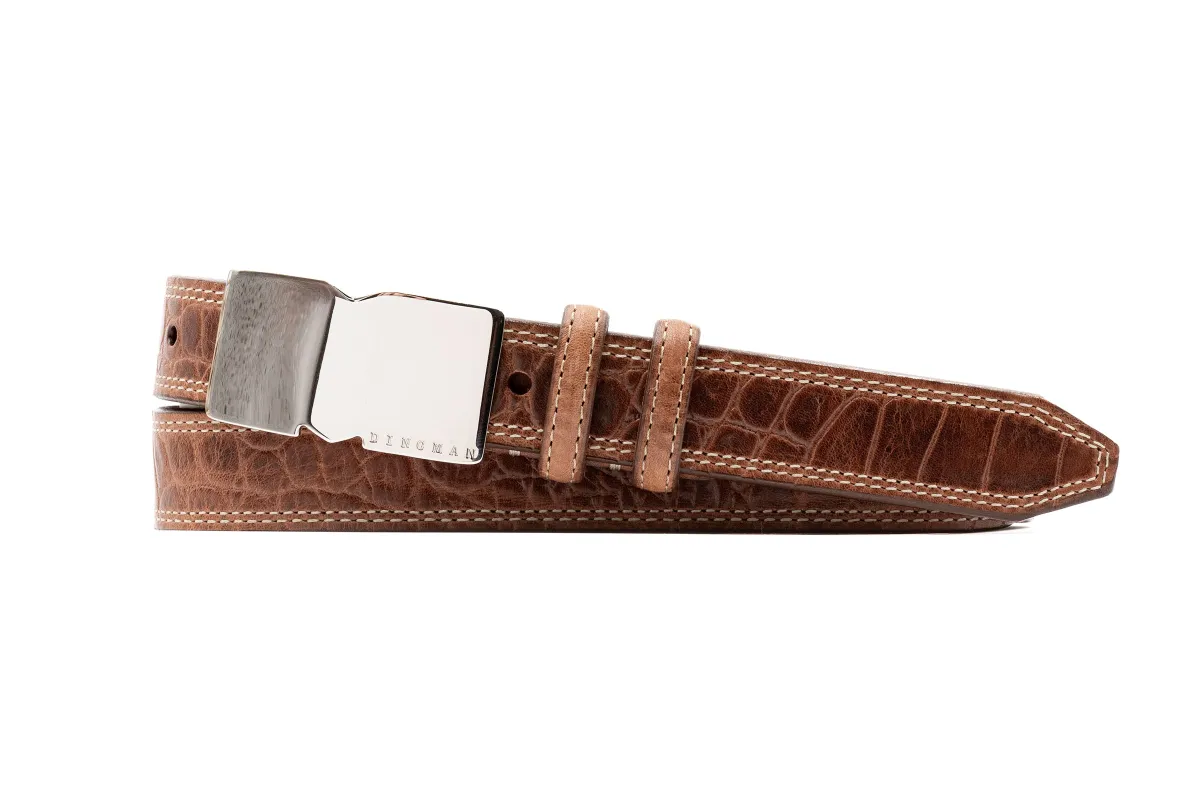 M Signature Alligator Grain Italian Bridle Leather Belt - Chestnut made by Martin Dingman