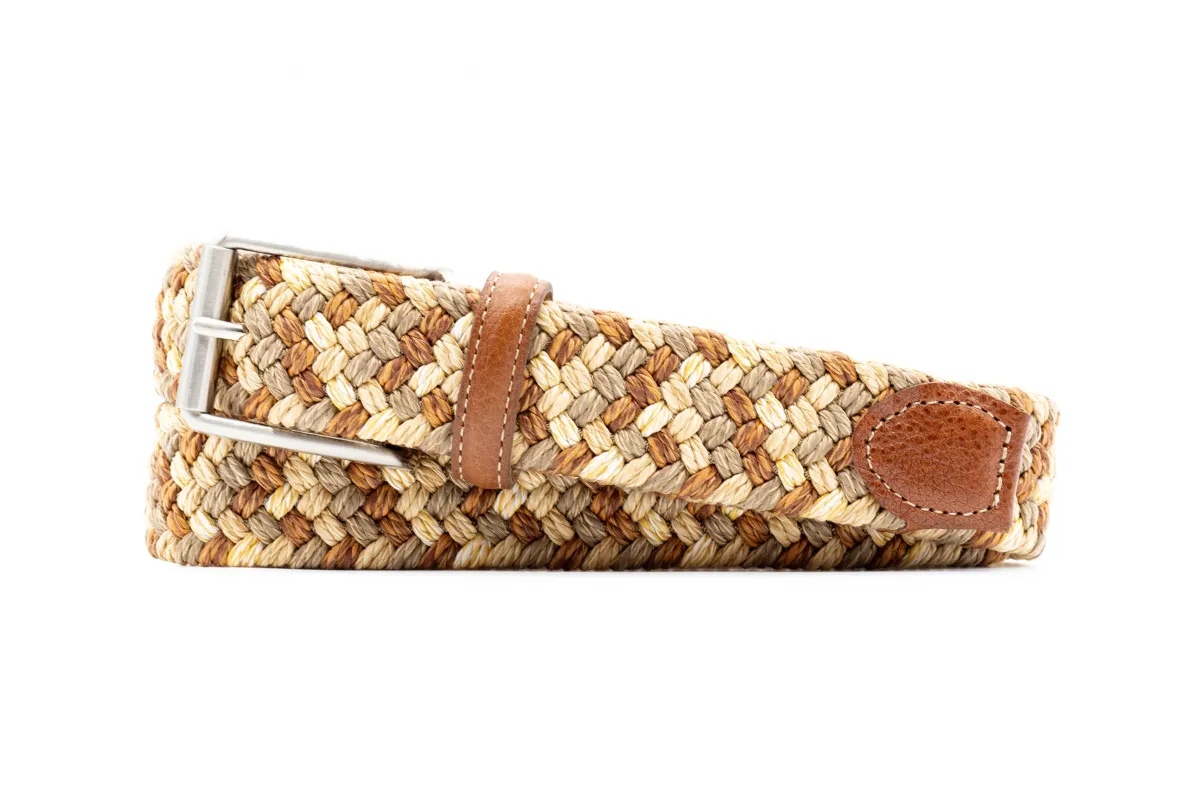 Como Braided Italian Linen and Elastic Belt - Khaki Multi made by Martin Dingman