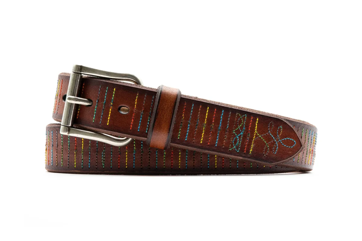 Artisan Multi Stitch Italian Bridle Leather Belt - Chestnut made by Martin Dingman