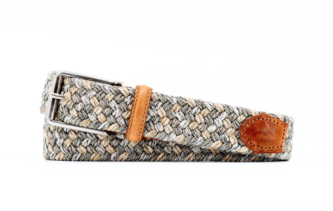 Como Braided Italian Linen and Elastic Belt - Grey/Khaki Multi made by Martin Dingman