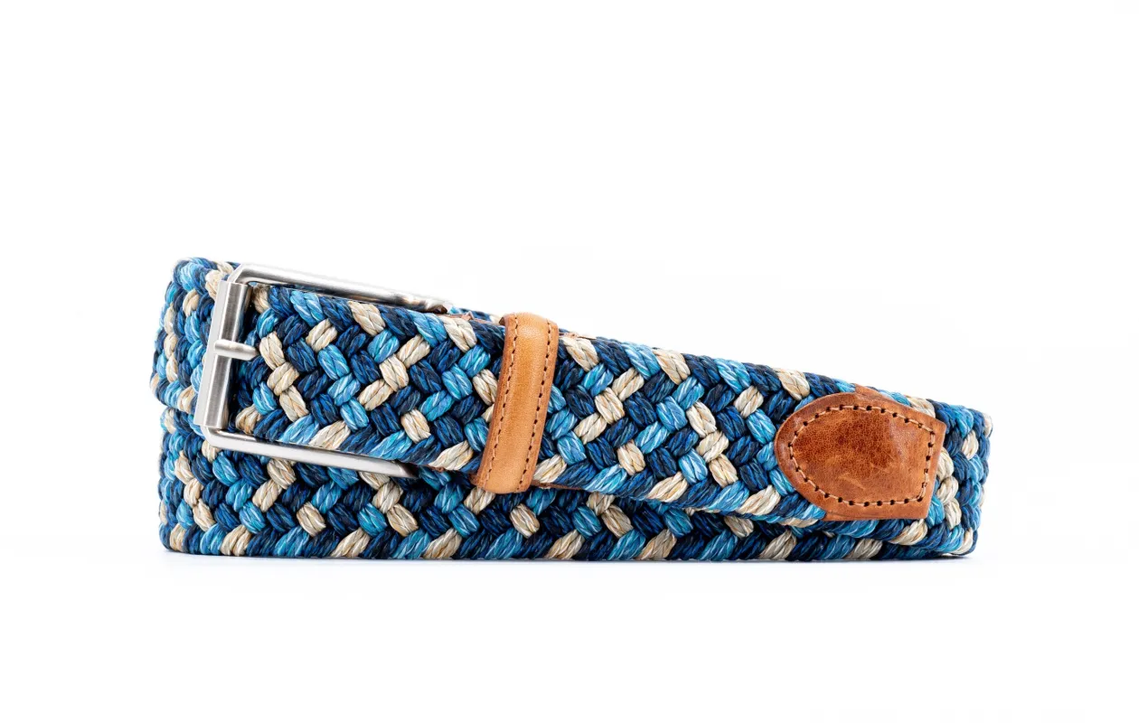 Como Braided Italian Linen and Elastic Belt - Navy/Marine Multi made by Martin Dingman