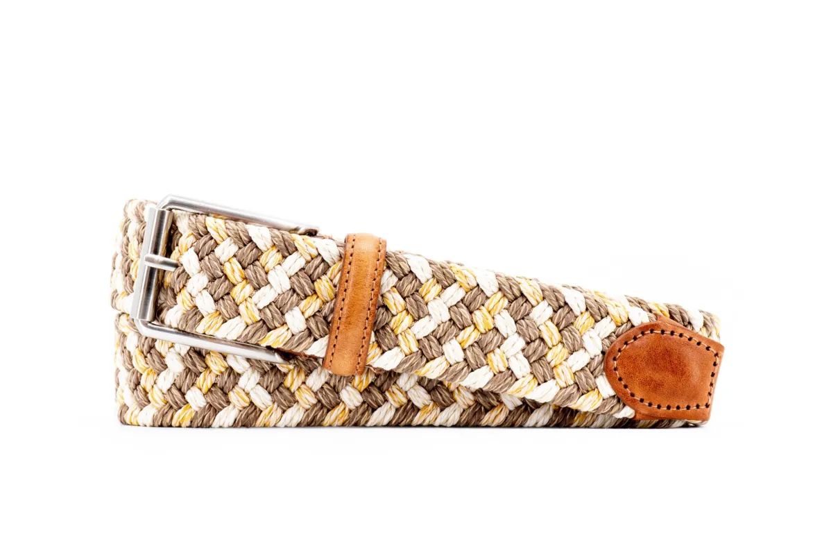 Como Braided Italian Linen and Elastic Belt - Sand/Khaki made by Martin Dingman