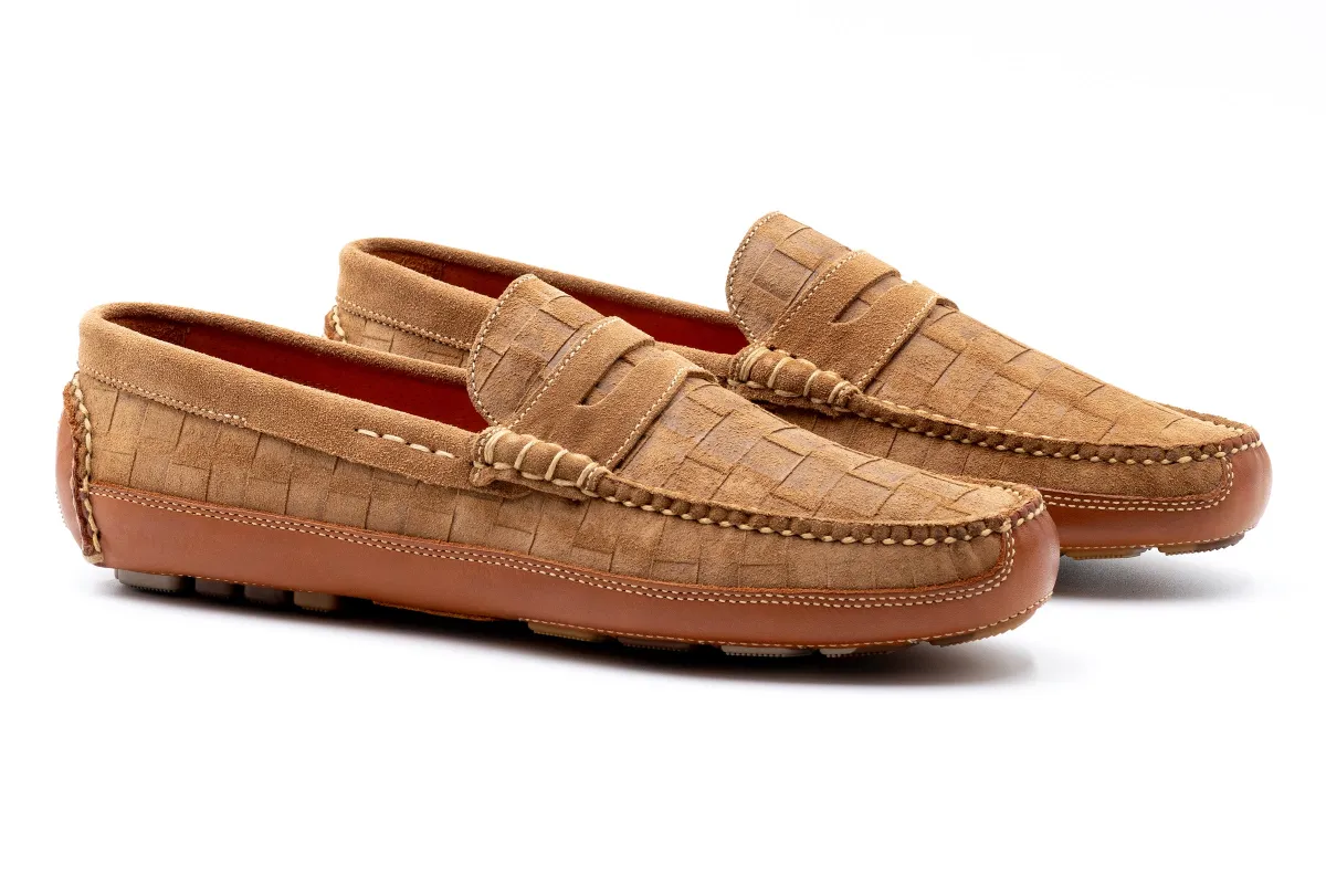 Monte Carlo Suede Penny Loafers - Cappuccino made by Martin Dingman