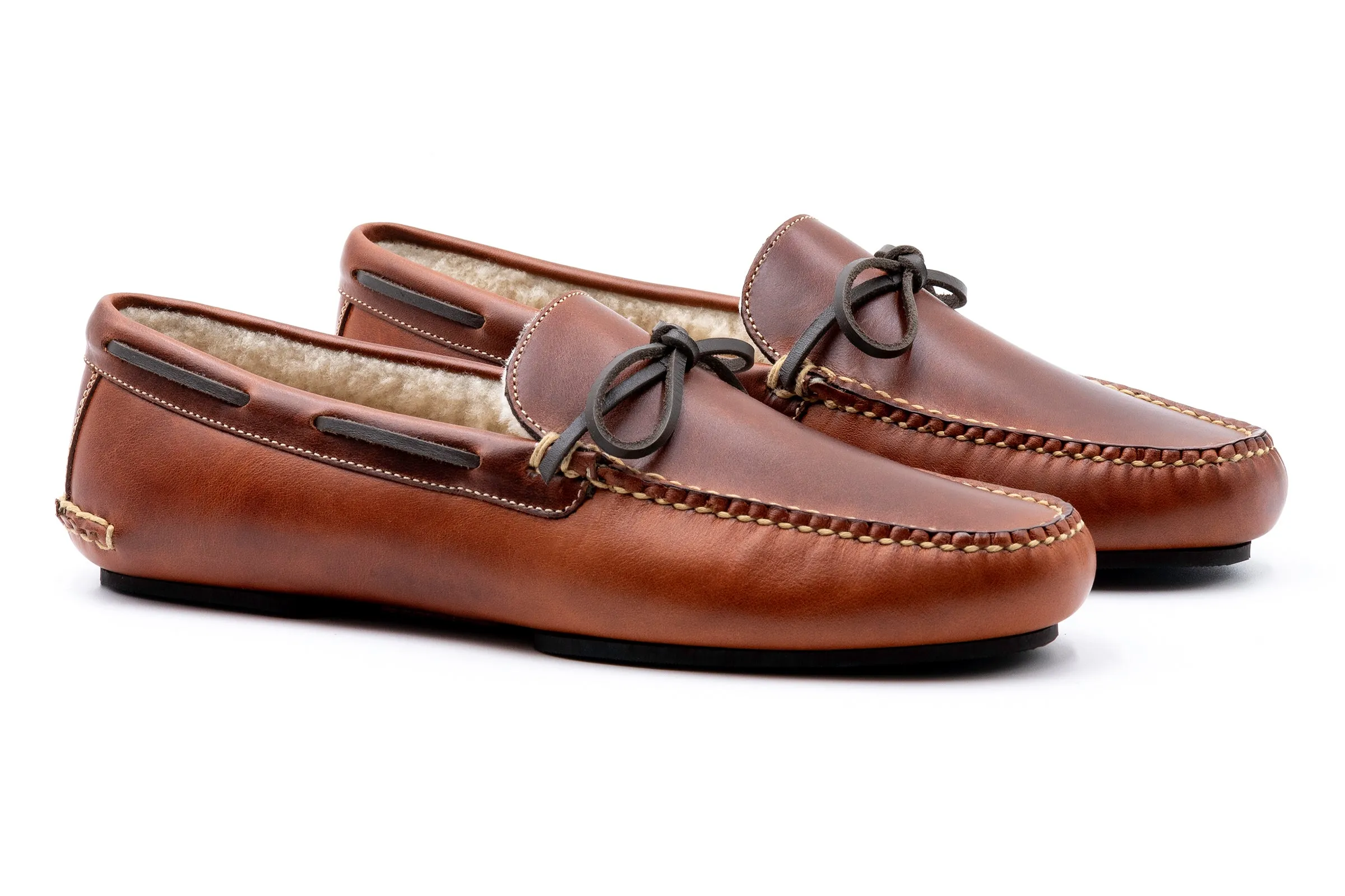 Old Row Oiled Saddle Leather Slippers - Cigar sold by Martin Dingman