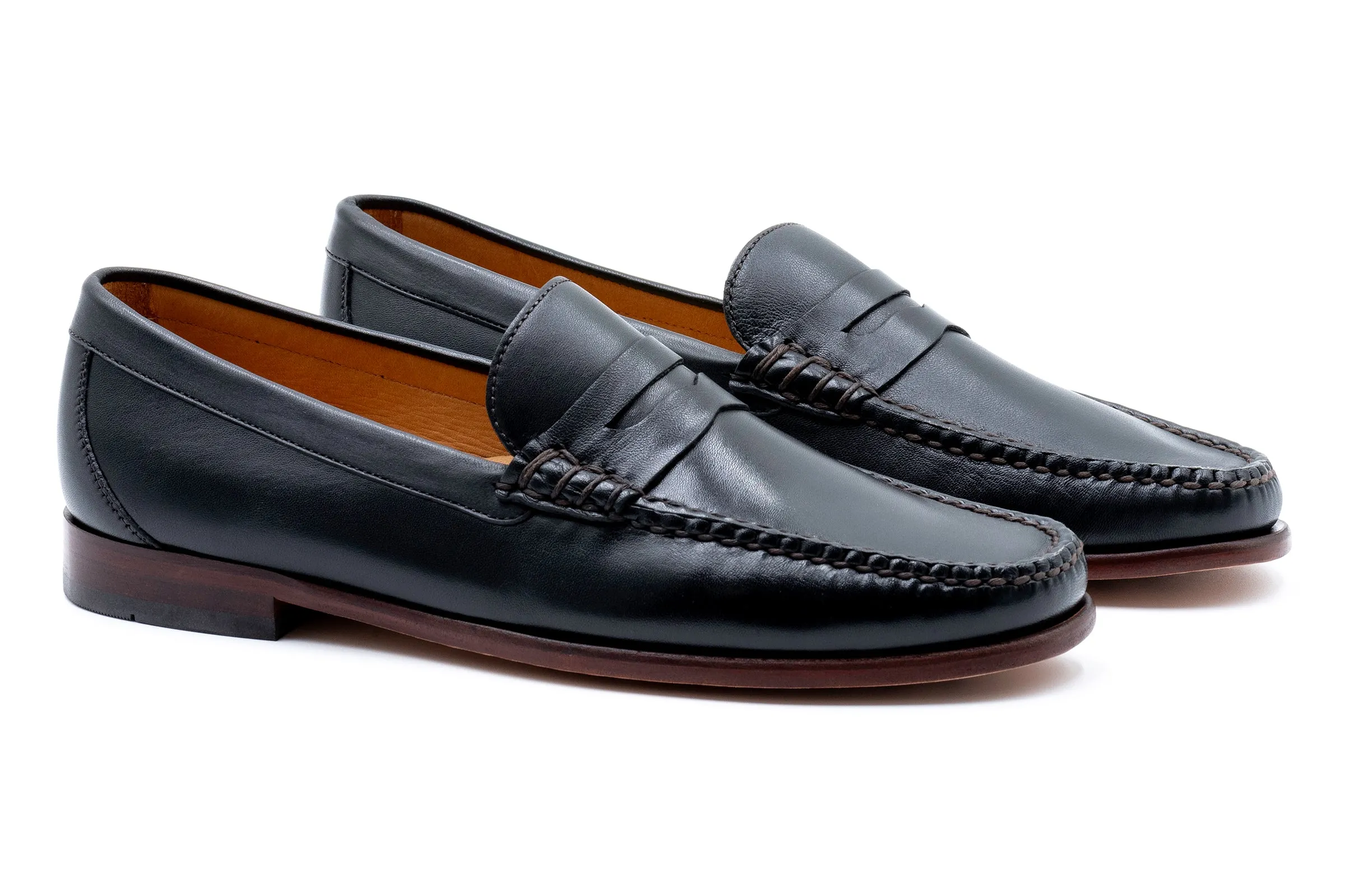Maxwell Sheep Skin Penny Loafers - Black sold by Martin Dingman