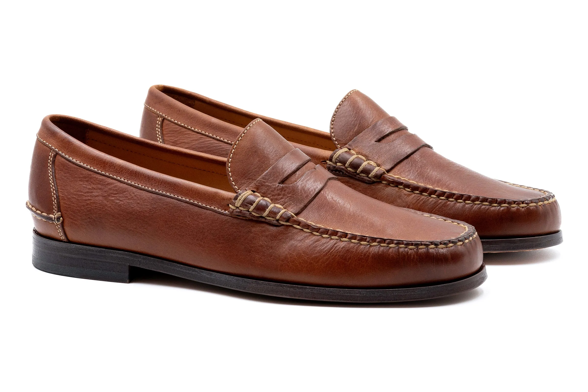 All American Saddle Leather Penny Loafers - Chestnut sold by Martin Dingman