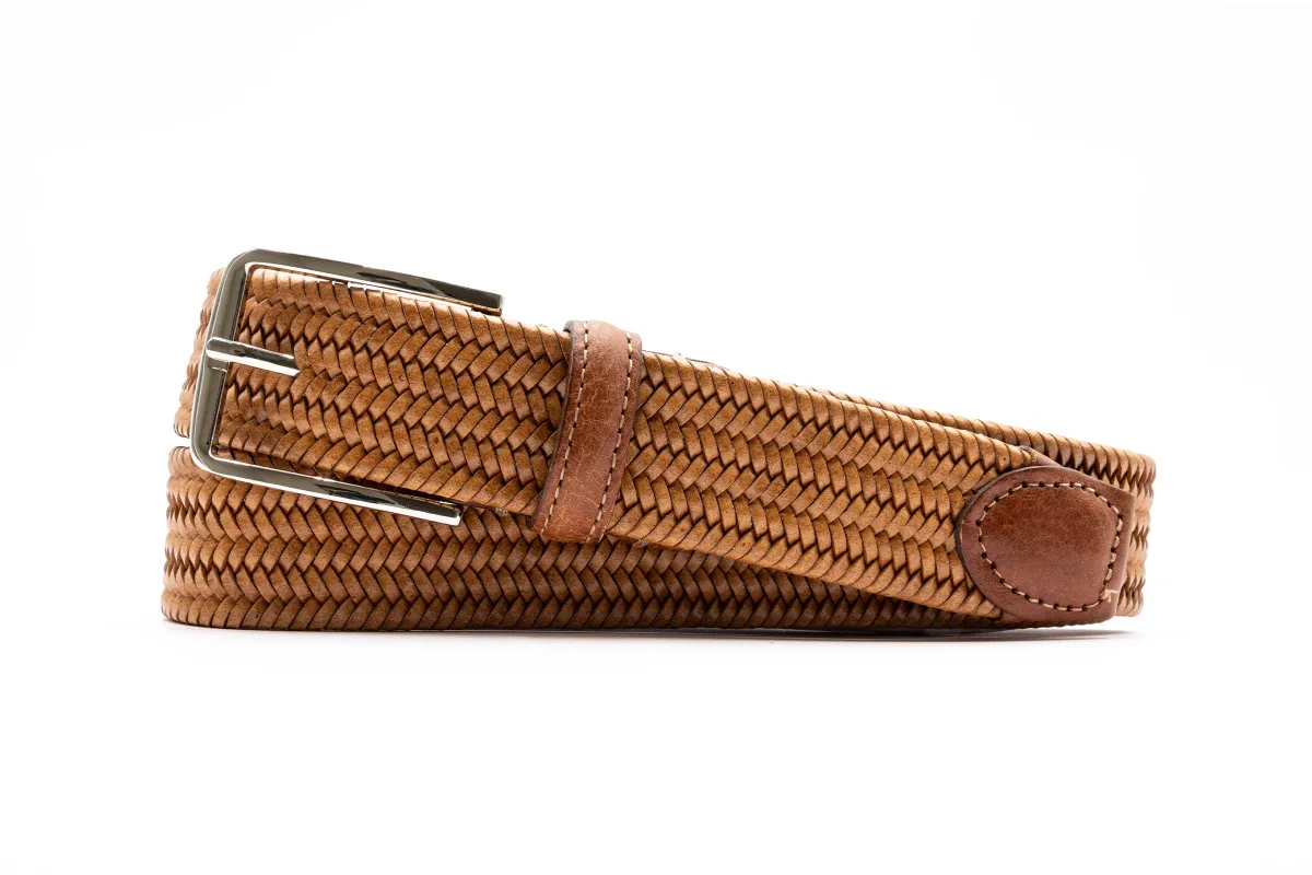 Lexington Braided Italian Saddle Leather and Elastic Belt - Palomino made by Martin Dingman