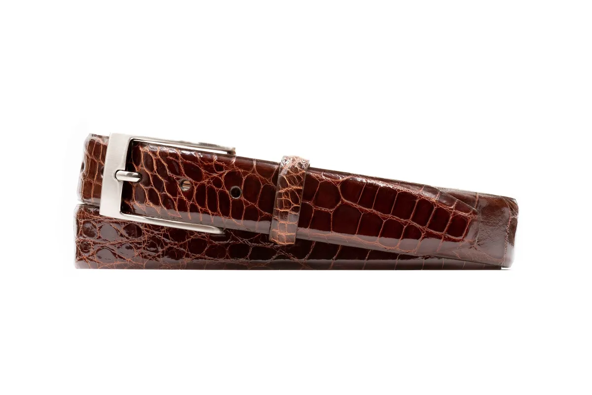 Jefferson 2 Buckle American Alligator Leather Belt - Chestnut made by Martin Dingman
