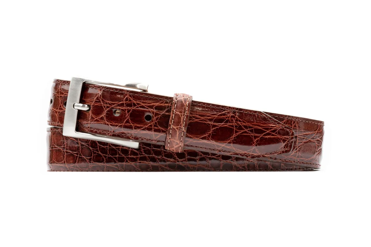 Wallace 2 Buckle South American Crocodile Leather Belt - Chestnut made by Martin Dingman
